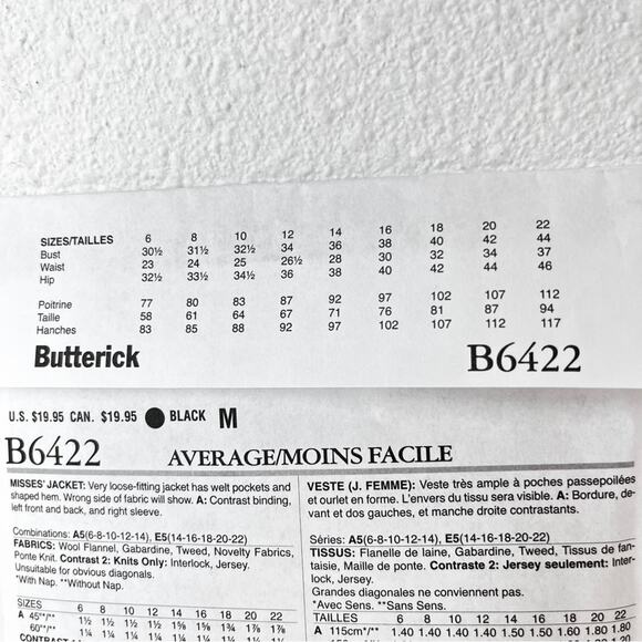 Butterick B6422 Women's Jacket Pattern Uncut - Picture 6 of 6